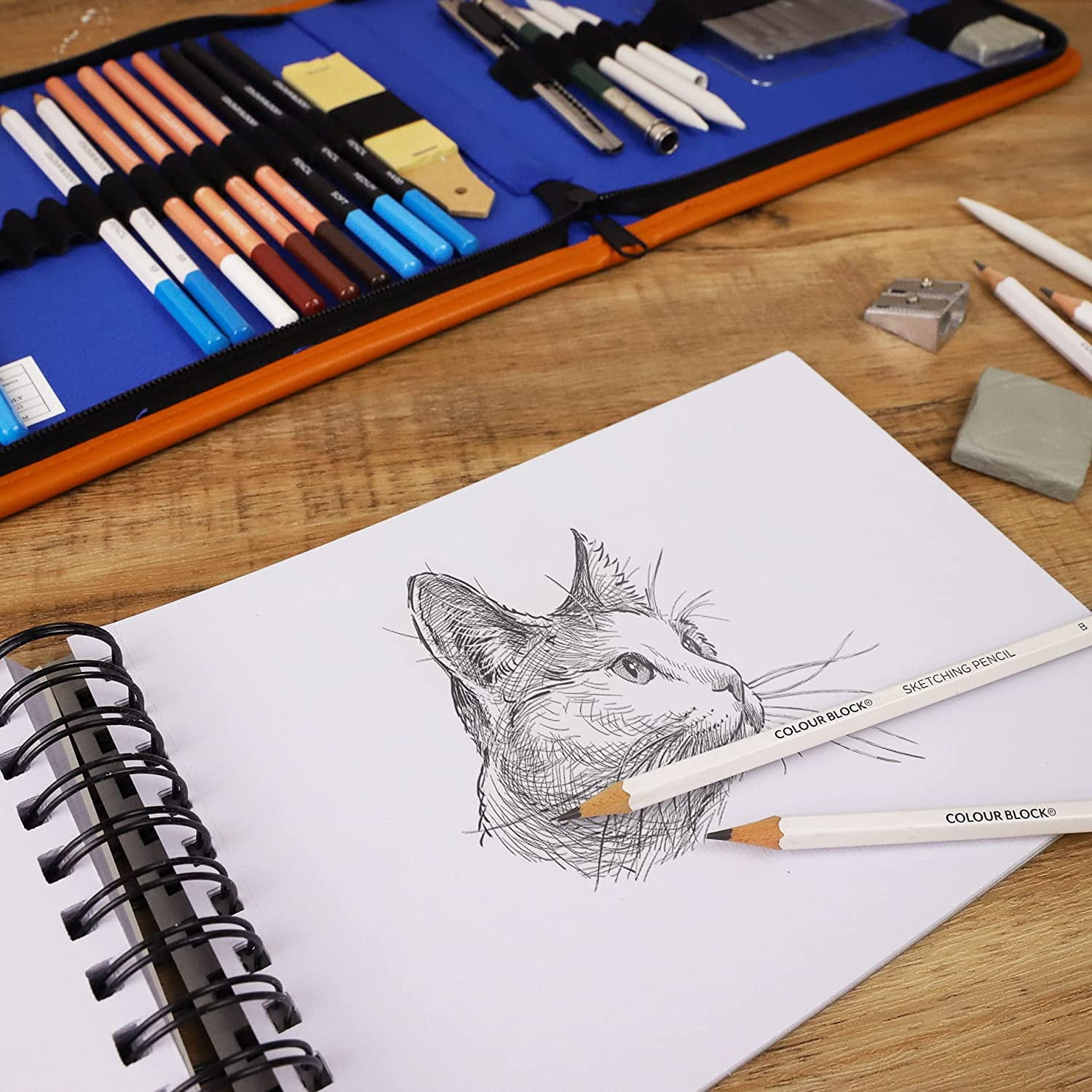 COLOUR BLOCK 37pc Sketching Travel Art Set with 60-Sheet Pad, Pencils, Charcoal, Graphite Sticks, and Tools for Artists on the go
