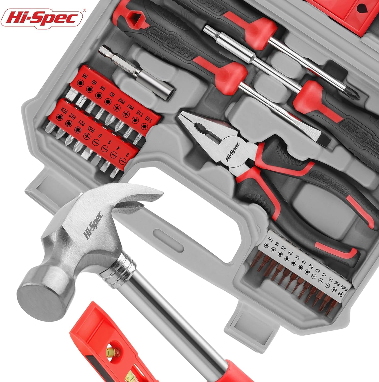 Hi-Spec 42pcs Red Small Tool Kit for Household, DIY, Office with Screwdriver, Bits, Compact Case