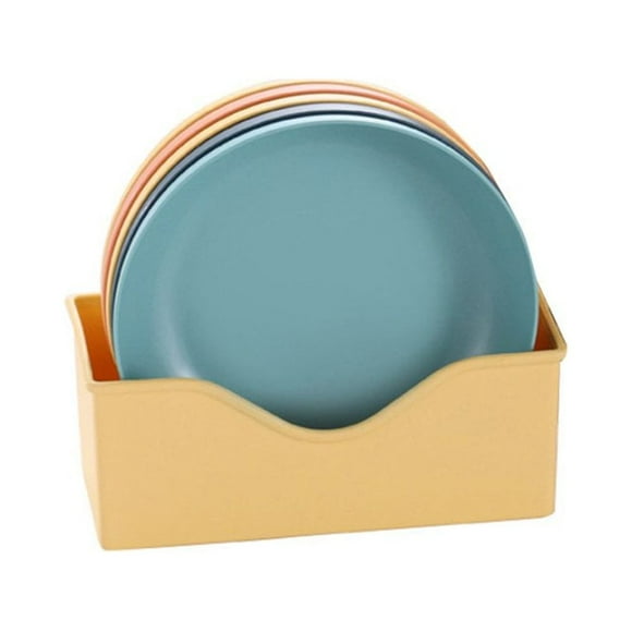 Set of 5 Plastic Plates With Holder Durable Shatterproof Deep Plates Solid