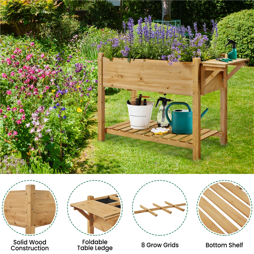 Yaheetech Solid Wood Elevated Garden Bed Planter Box with Removable Grow Grids, Light Brown