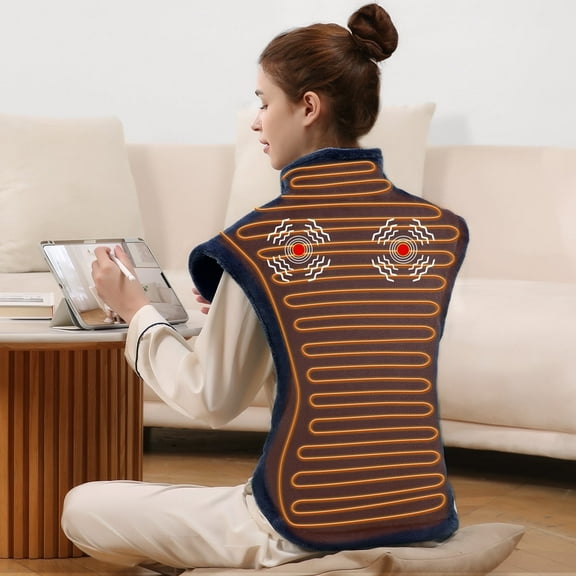 MaxKare 24"×33" Heating Pad with Vibration, 3 Heating Levels & 2 Vibration Mode 3 Massage Intensive, Navy Blue