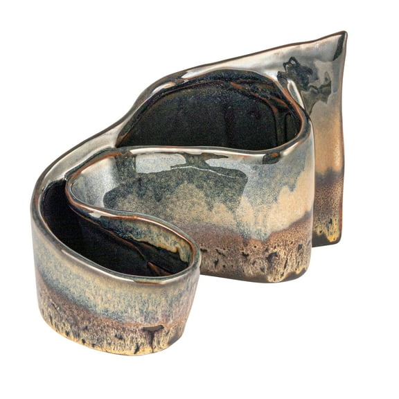 Bloomingville Artisanal Dual-Section Stoneware Planter, Multicolor