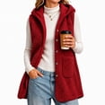 thumbnail image 2 of Lutiedan Fleece Hooded Vest for Women Sleeveless Button down Outerwear Vest Fall Winter Warm Jackets with Pocket S-XXL,Red, 2 of 6