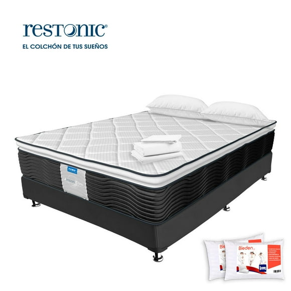 Colchón King Size Restonic + Box + 2 Almohadas Std + Complemento Premier