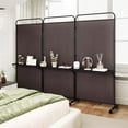 thumbnail image 4 of Costway 3-Panel Room Divider with Storage Shelves 6FT Tall Folding Privacy Screen on Wheels Brown, 4 of 10