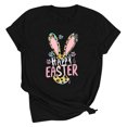 thumbnail image 4 of UPPADA Femmes Heureux Easter T-Shirt Bunny Lapin Graphique T-Shirt Manches Courtes Drôle Lettres Imprimées Chemises Manches Courtes Col Rond Tuniques Hauts Noir,TTTG, 4 of 5