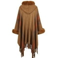 thumbnail image 3 of Elainilye Fashion Women's Fall Winter Scarf Knitted Loose Thickened Shawl Coat Artificial Fur-Collar Scarf Hooded Coat Tops,Brown, 3 of 4