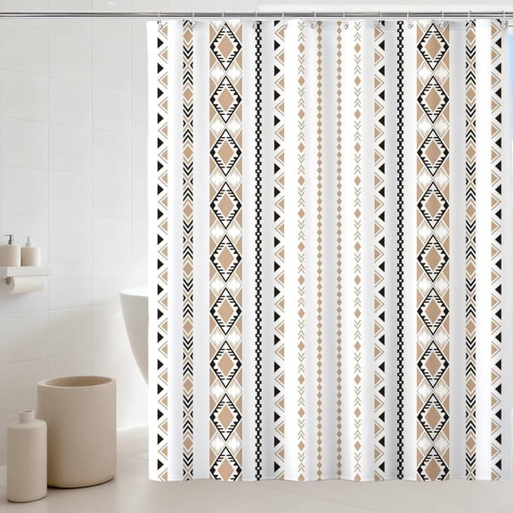 Boho Shower Curtain Geometric Tribal Fabric Bathroom Curtain with Hooks 71x71 Inches