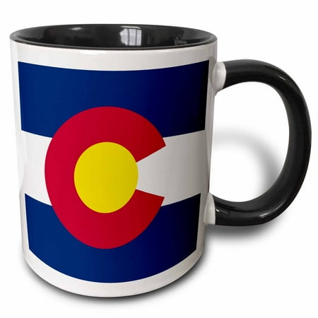 3dRose Flag of Colorado - US American state - United States of America USA - blue white red C yellow - CO, Two Tone Black Mug, 11oz