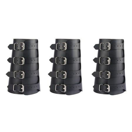 3pcs Leather Gauntlet Wristband Medieval Bracers Wide Arm Jewelry