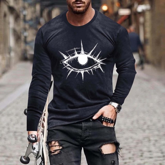 Blusas y camisas de manga larga con cuello redondo para hombre, moda informal, estampado, deportivas, de manga larga, cuello redondo, blusas, camisas para hombre, blusa de poliéster