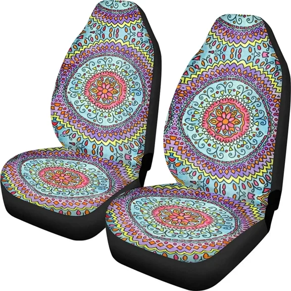 Boho Mandala Floral Print Car Seat Cover Front Seats Only Full Set of 2 Universal Fit Car Front Seat Covers Fit Car Truck SUV