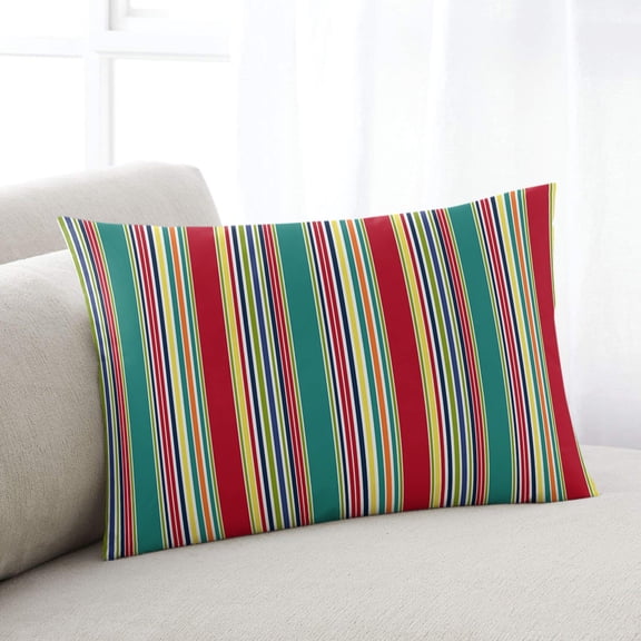 Green Red Striped Throw Pillow Covers, Farmhouse Colorful Stripes Soft Breathable Pillow Cases with Invisible Zipper for Sleeping, Small Pillowcases for Couch Bed Sofa Chair 16x24 Inches