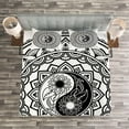 thumbnail image 3 of Ambesonne Tribal Quilted Bedspread Set 3 Pcs, Eastern Blossom Yin Yang, Queen Size, Black White, 3 of 3