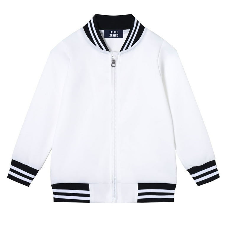 LittleSpring Toddler Letterman Jacket for Girls Boys White