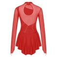 thumbnail image 4 of Nyeemya Women Adult Shiny Figure Ice Skating Dress Long Sleeve Roller Skating Ballet Dance Dress Red S, 4 of 7