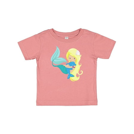 

Inktastic Mermaid And Dolphin Mermaid With Blonde Hair Gift Baby Girl T-Shirt