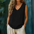 thumbnail image 2 of Auralook Womens Linen V-Neck Crop Tops Summer Casual Loose Cotton Linen Sleeveless Tank Top, 2 of 9