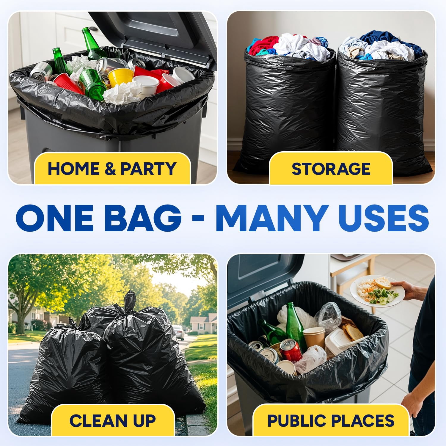 (100 Pack) 55-60 Gallon Trash Bags, 2 Mil, Heavy Duty, Fit Rubbermaid Brute Rollout, Round and Square 32-55 gal Trash Cans, 43" x 47" Large Durable Garbage Trash Can Liners, Bulk (2 Mil Black)