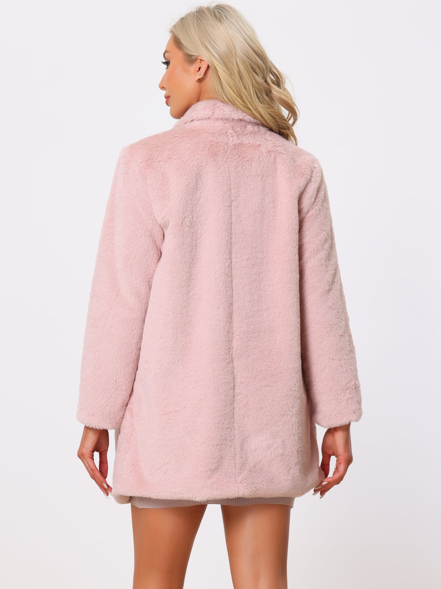 DARING DIVA Women's Lapel Faux Fur Fuzzy Warm Jacket Overcoat XS Dusty Pink