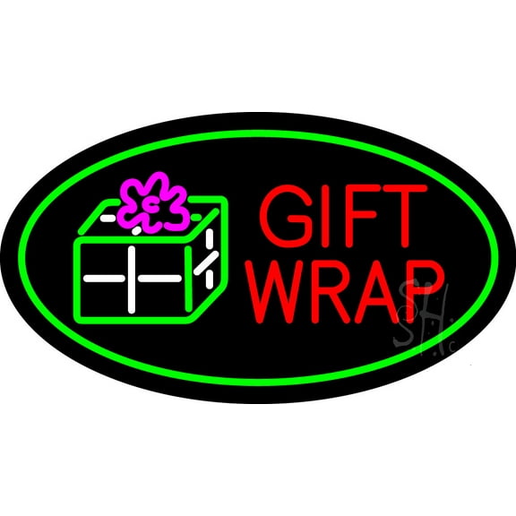 Gift Wrap Oval Green LED Neon Sign 20 x 37 - inches, Black Square Cut Acrylic Backing, with Dimmer - Bright and Premium built indoor LED Neon Sign for Defence Force.