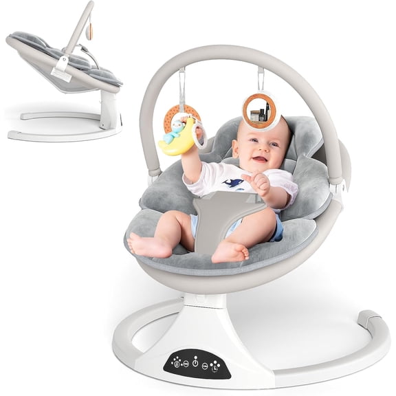 Electric Baby Swing with Remote Control, 5 Natural Motion Speeds, Detachable Seat Pad, Portable Infant Swing for Indoor/Outdoor Use (Gray)
