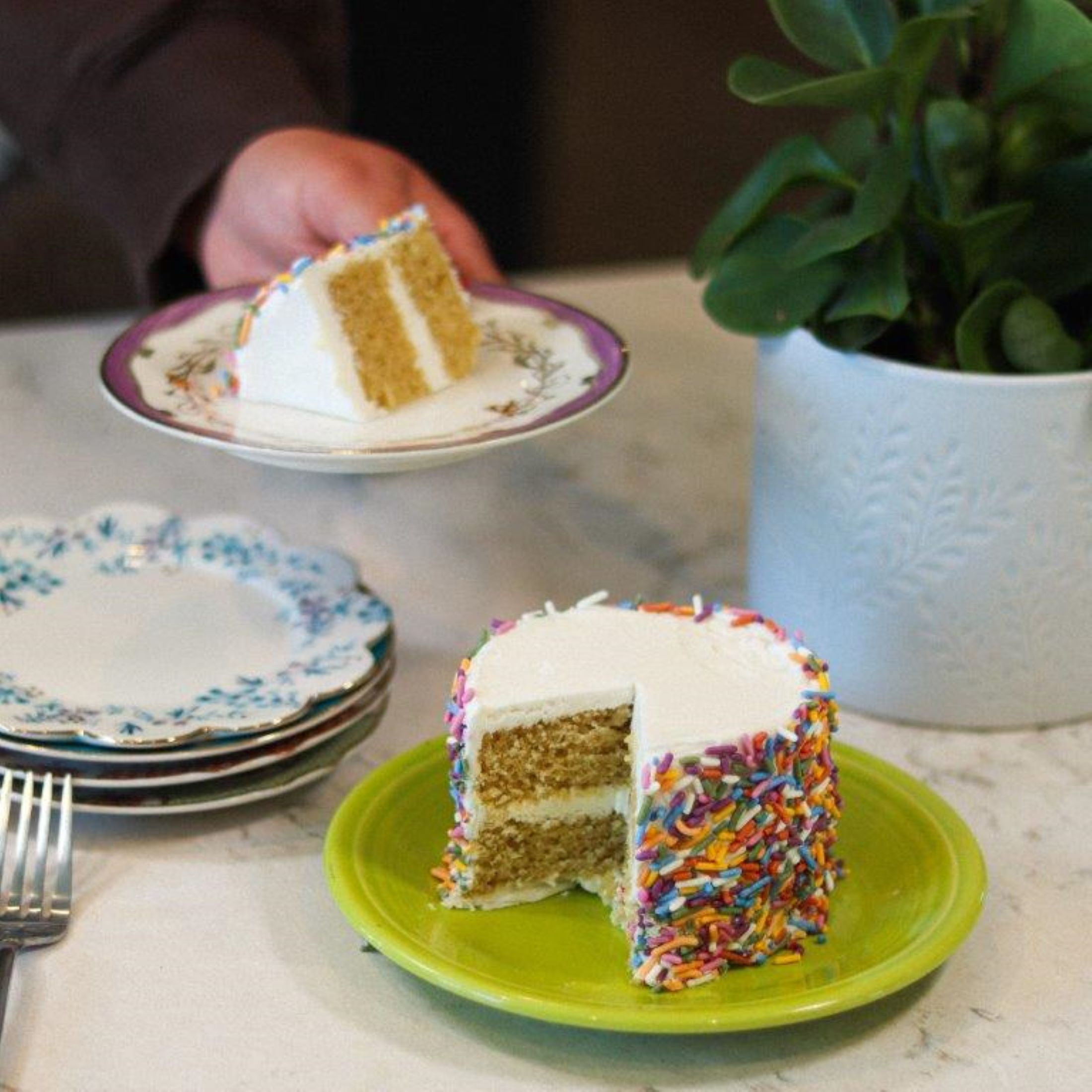 Rubicon Bakers, Baked, Vegan Birthday Layer Cake, Vegan Vanilla Icing, 4 inch Cake. Nut Free Bakery, Frozen