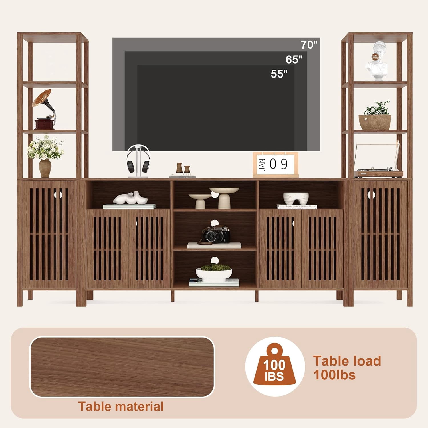 OUTGOODS Farmhouse Entertainment Center for 70" TVs, Engineered Wood, 3-Piece