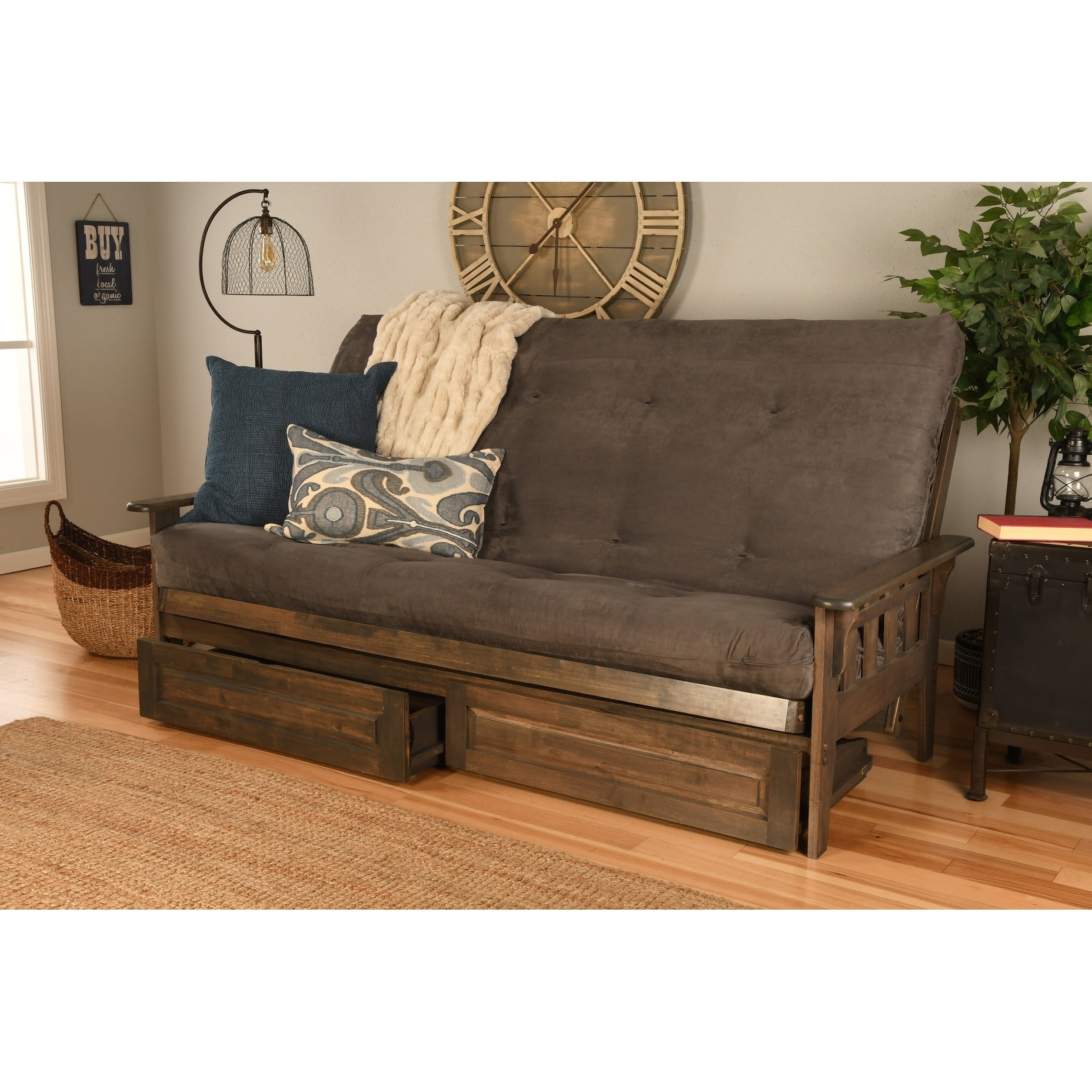 Somette Tucson Queensize Futon Set with Storage Drawers in Rustic