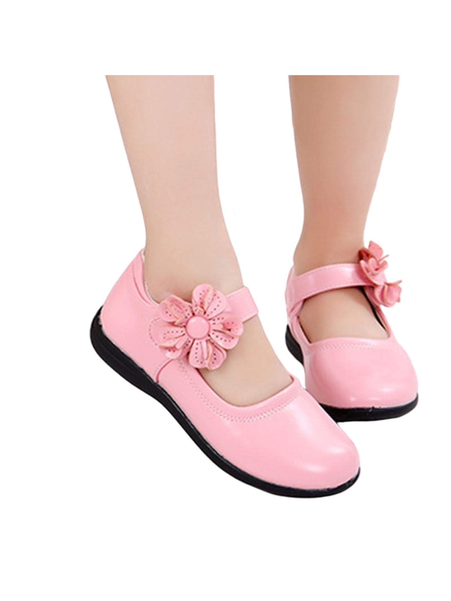 KVbaby Girls Mary Jane Uniform Shoes Flower Decor Leather Flat Dress Shoes Princess Soft Soles Shoes 