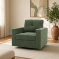 thumbnail image 3 of Swivel Accent Chair, 360-Degree Single Sofa Chair with Point-Tufted Backrest & Square Arms, Mid-Century Modern for Living Room Bedroom, Dark Green, 3 of 13