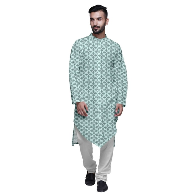 Atasi Ensemble Kurta Pyjama en Rayonne à Manches Longues Imprimé Asymétrique à Boutons
