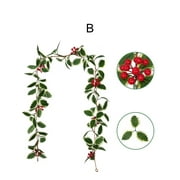 Opolski Xmas Artificial Rattan Wreath with Snow Pine Cone Red Fruits Hanging Party Decor