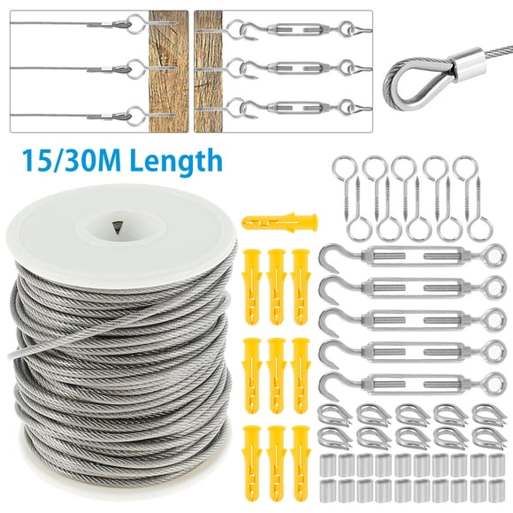 MTFun Garden Cable/cable Barandilla/cable Valla Roll Fijaciones Kits Recubierto de PVC Resistente 304 Cable de Acero Inoxidable Cuerda Tornero Tensor de Cables Ganchos de Filtro Tornillo Ojos