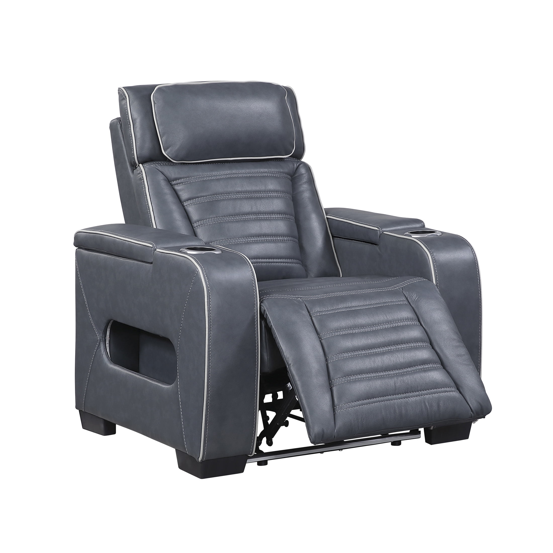 OakvillePark Elantra Leather Match Power Reclining Chair with Power Headrest/Cup holder/Storage Arms/Air Massage/Heat/LED Lighting and Charging Port, Blue