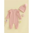 thumbnail image 3 of Bagilaanoe Newborn Baby Girl Fall Jumpsuit Ruffle Long Sleeve Bodysuit + Hat 6M 12M 18M 24M Infant Ribbed One Piece Romper, 3 of 7
