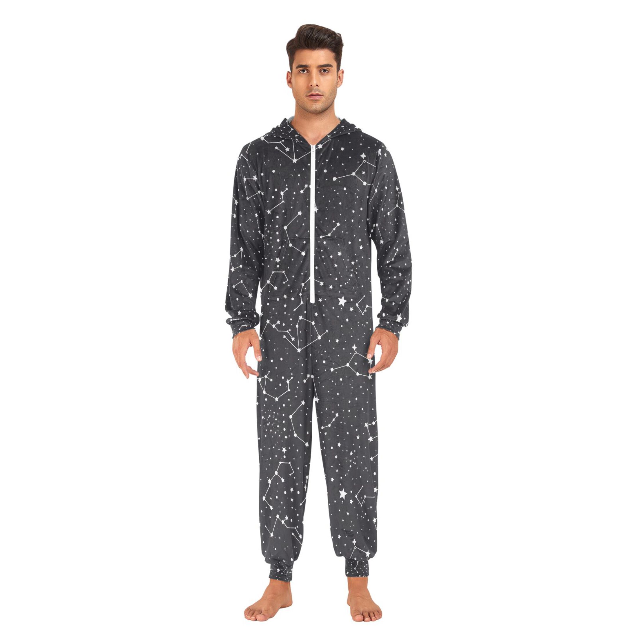 Adult Christmas Onesie Stars Constellation Starrysky Adult Zipper One-Piece Pajamas Unisex Pajamas with Pockets