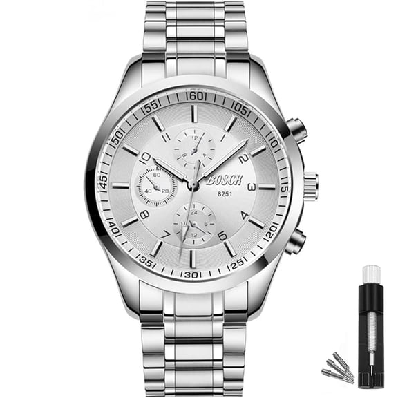 BOSCK 40 mm Mens Watch(No Chronograph),Analog Easy Read Auto Date and Day Stainless Steel Business Watch for Men,30M Waterproof Sports Mens Wrist Watches