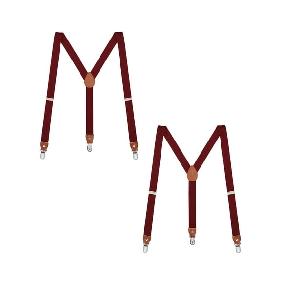 Buyless Fashion Leather End 2 Pack Suspenders for Men - 48" Elastic Adjustable Straps 1" - Y Shape - 5138-2-Burgundy