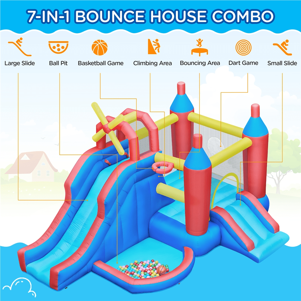 Alden Design 7-in-1 Inflatable Bounce House Combo with Blower and Storage Bag
