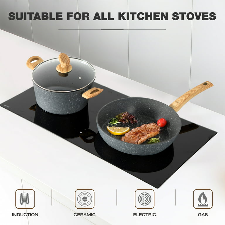 12 Pieces Cookware Set Granite Nonstick Pots and Pans Dishwasher