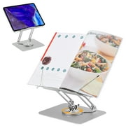 Acrylic Book Stand for Reading, 360Rotating & Height Adjustable Desktop Book Holder with Page Clips for Cookbooks, Recipe, Laptop Riser