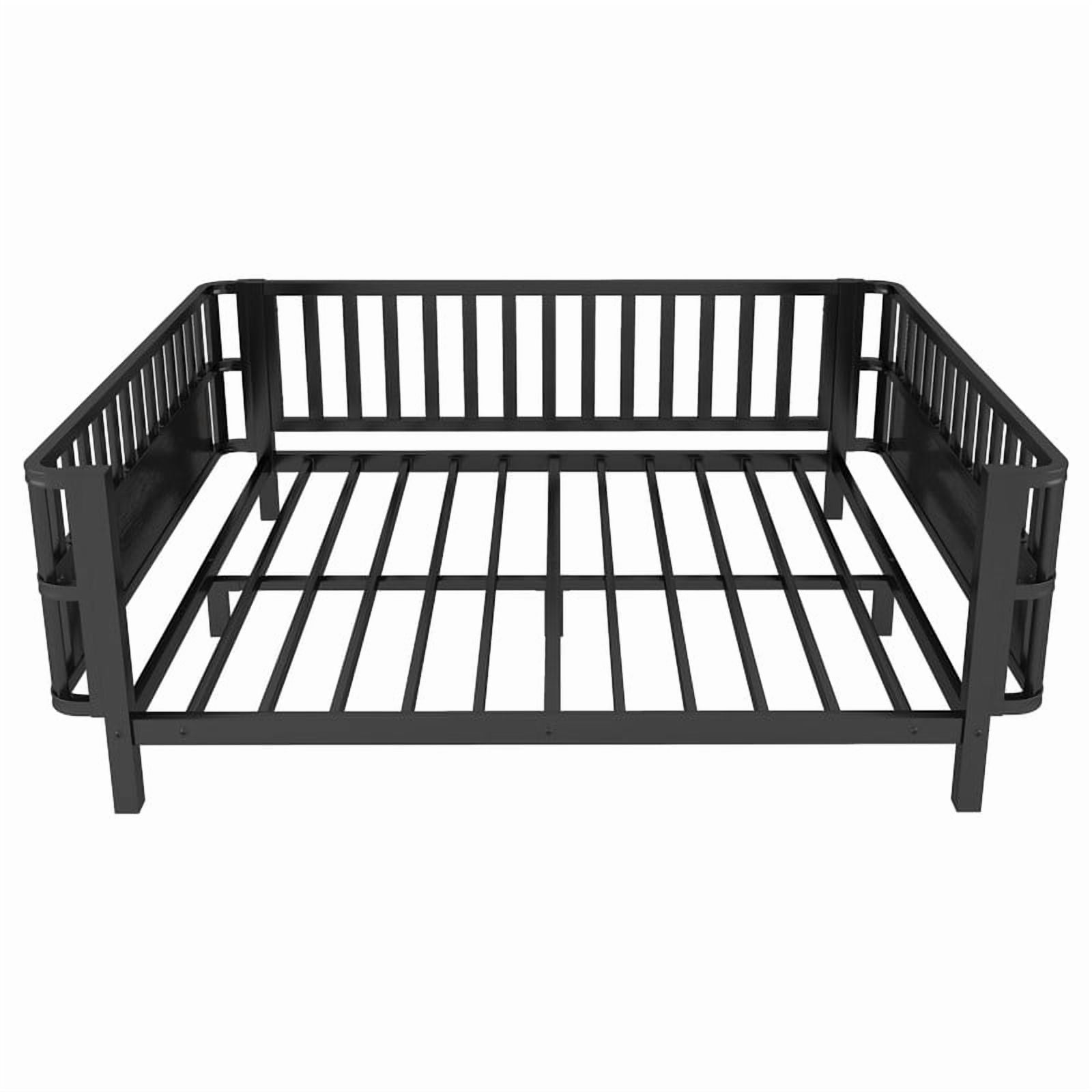 Mirightone Full Metal Platform Bed , Low Profile Twin Bed Frame with Removable Safety Rails, Montessori Metal Bed for Bedroom, No Box Spring Needed, Black