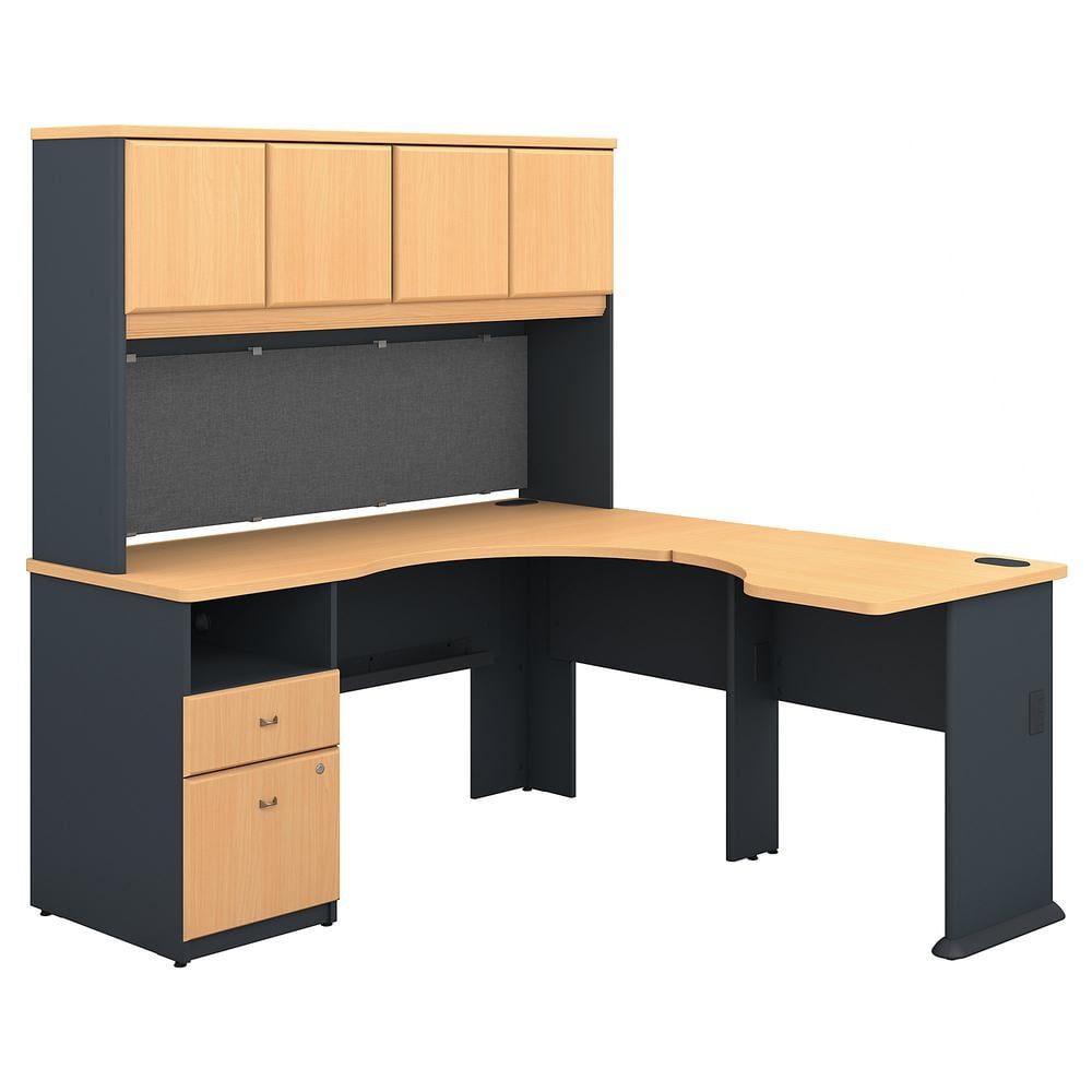 Series A 60W x 65D L Shaped Desk with Hutch and 2 Drawer Pedestal