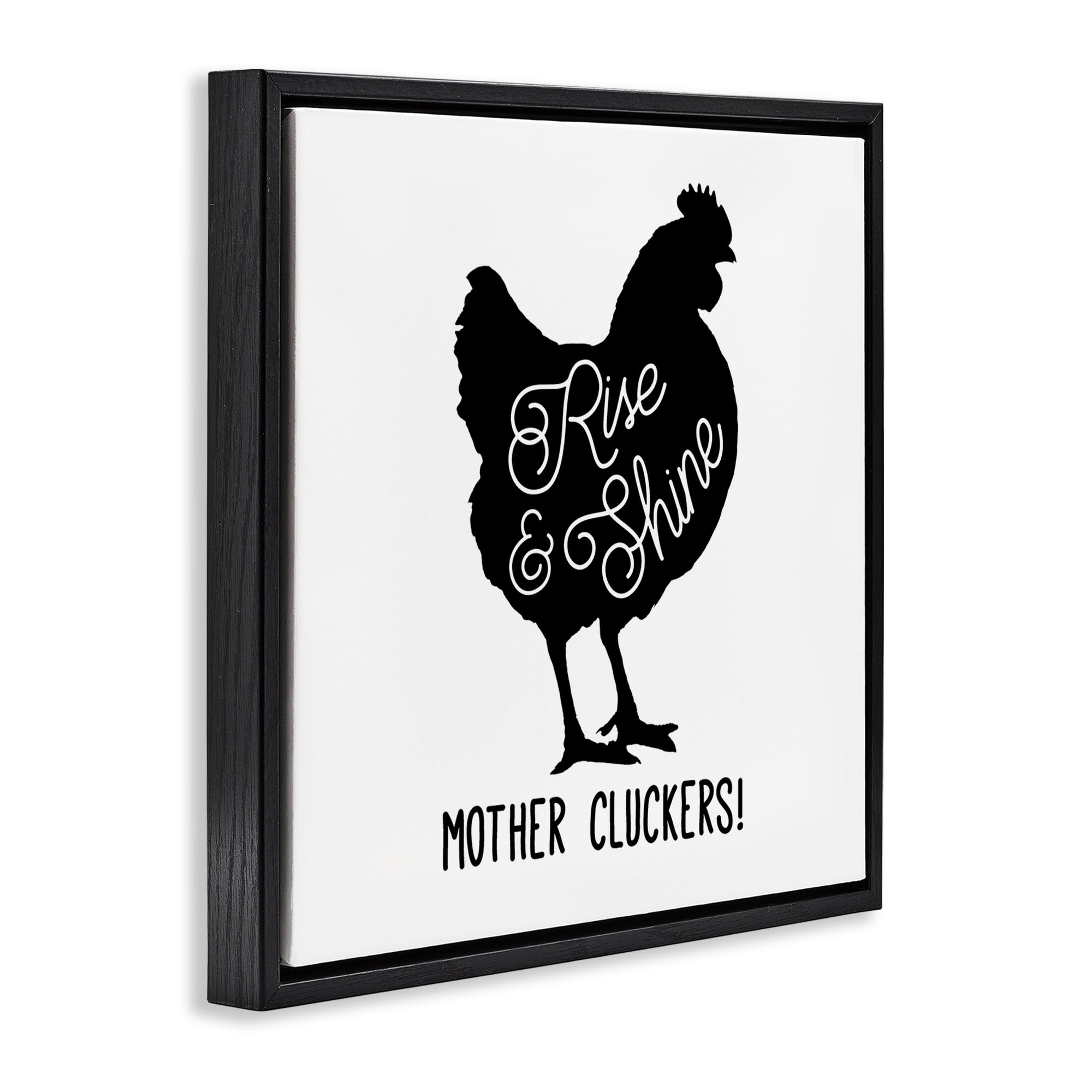 Stupell Industries Sassy Rise & Shine Rooster Animals Painting Black Floater Framed Canvas Art Print Wall Art, 18 x 18