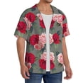 thumbnail image 2 of Fuzoiu Rose Flowers Print Men's Casual Short,Men's Short Sleeve Shirt,Mens Casual Button Down Shirts,Cuban Collar Summer Shirt for Beach, Vacation, and Outdoor Activities-3X-Large, 2 of 5