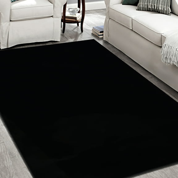 Allstar 5x7 Modern Area Rug in Black with ✗ Solid Plain design (4' 11" x 6' 11")