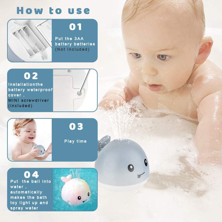 2021 Updated Baby Bath Toys, Light Up Whale Spray Bath Toys, Sprinkler Bathtub Toys for Toddlers Infant Kids Boys Girls Baby, Bathtub Shower Pool