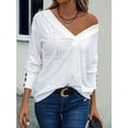 thumbnail image 6 of Women'S Tops Dressy Casual V Neck Long Sleeve Buttons Hollow Out Lace Embroidered Blouses Shirts White S, 6 of 9