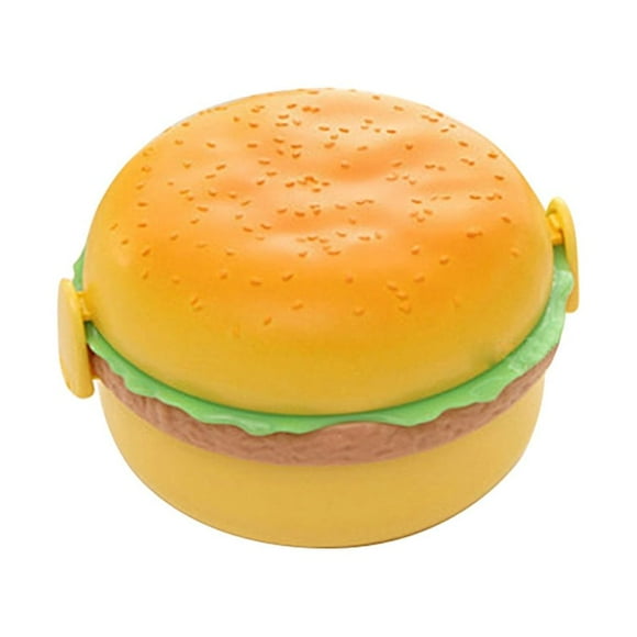 yulier Burger Bento Lunch Box for Kids 3 Layer Cute Hamburger Shaped Meal Prep Container for School Home Outdoor Travel with Spoon and Fork, Round